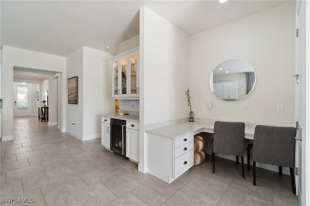 tiled office with beverage cooler