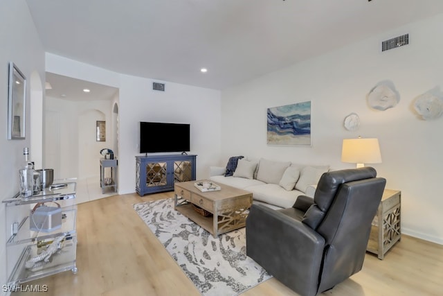 living room featuring light hardwood / wood-style flooring