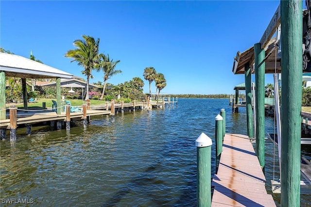 dock area with a water view