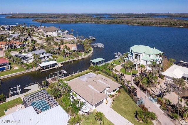 bird's eye view featuring a water view