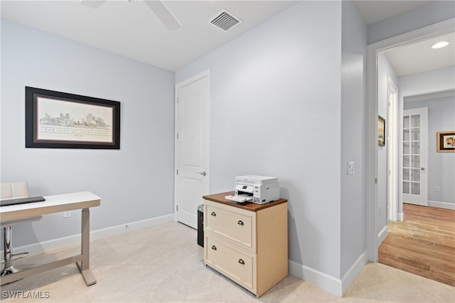 office area featuring ceiling fan