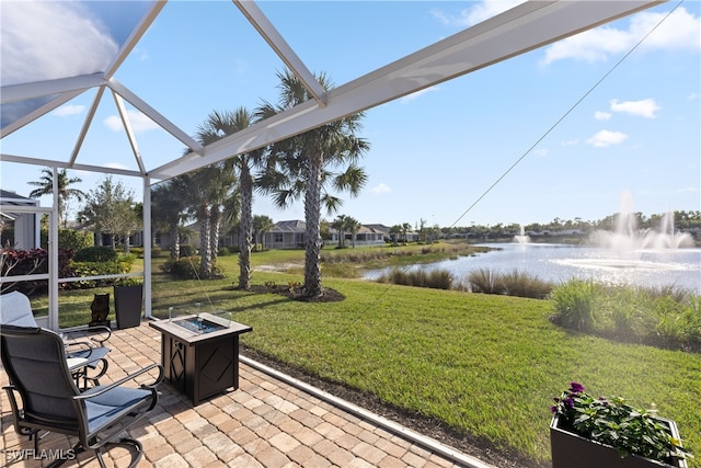 view of patio / terrace with a water view