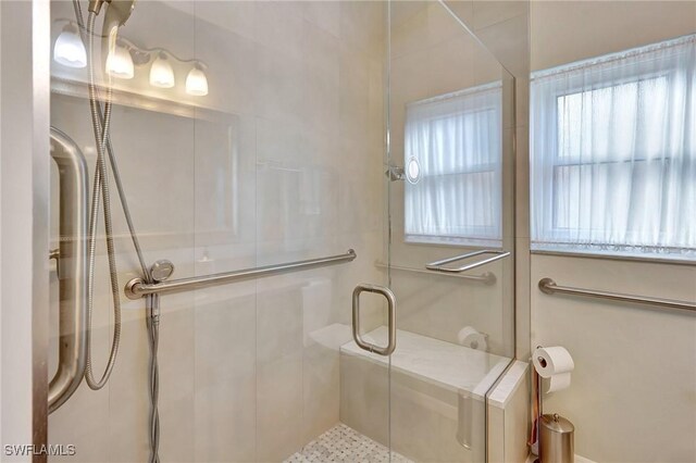 bathroom with a shower stall