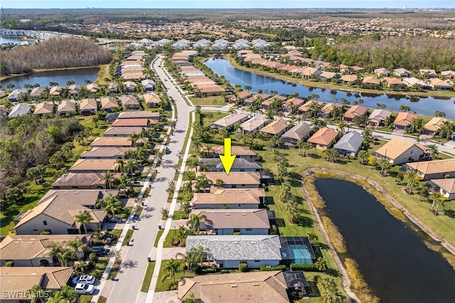 aerial view with a water view