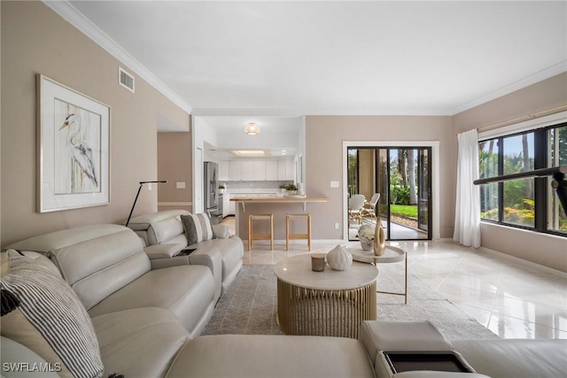 living room featuring ornamental molding