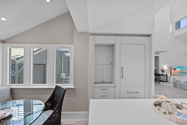 bedroom featuring lofted ceiling