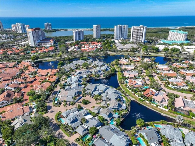 bird's eye view featuring a water view