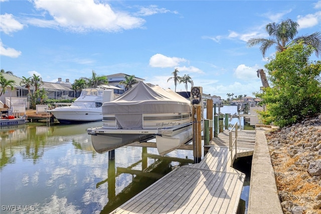 dock area with a water view