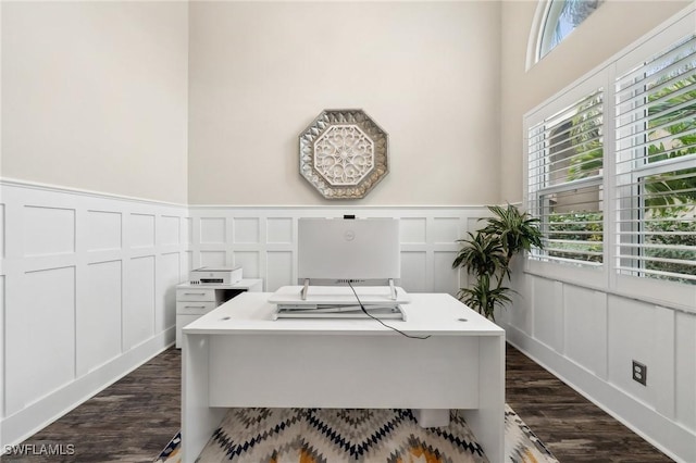 home office featuring dark hardwood / wood-style flooring