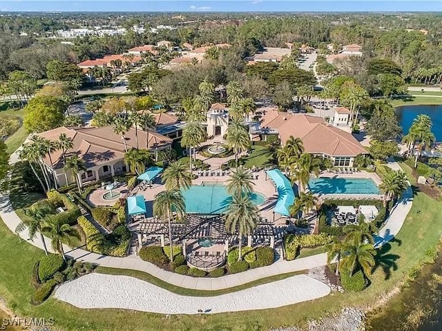 aerial view featuring a water view