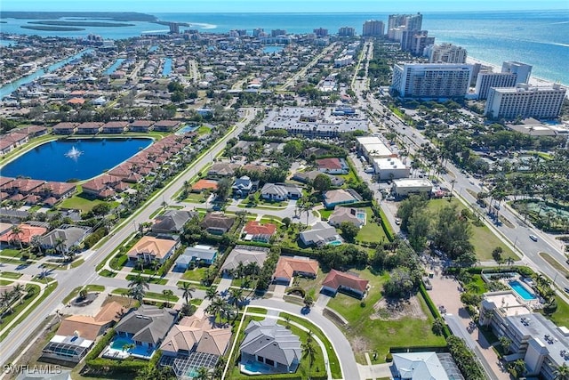 aerial view with a water view