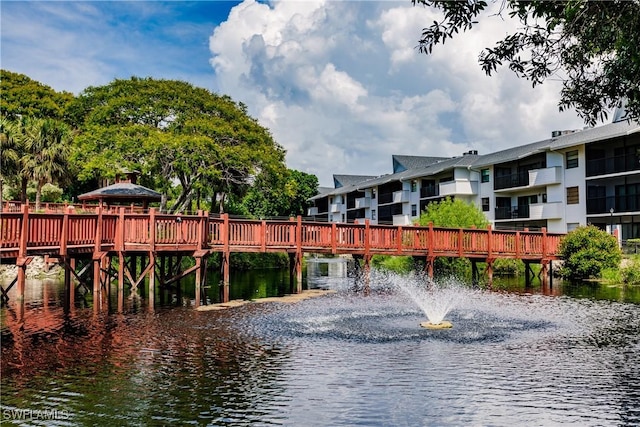 property view of water with a gazebo