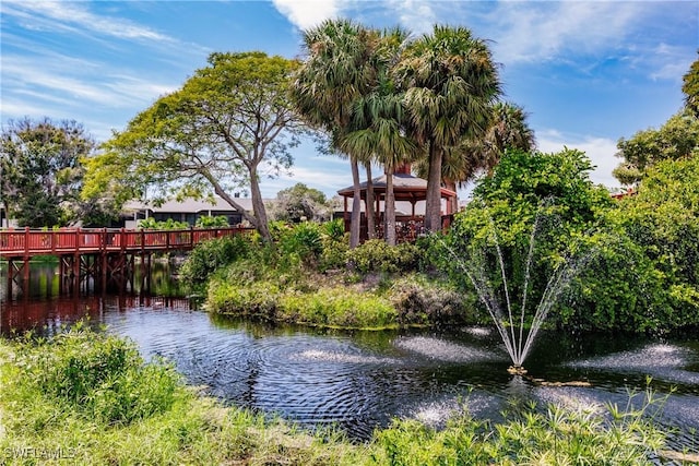 view of water feature with a gazebo