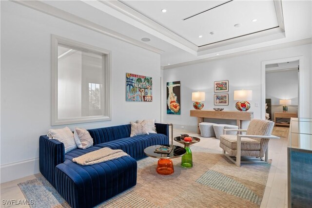 565 Anchor Rode Dr, Naples, FL 34103 - living area with recessed lighting, a tray ceiling, and baseboards