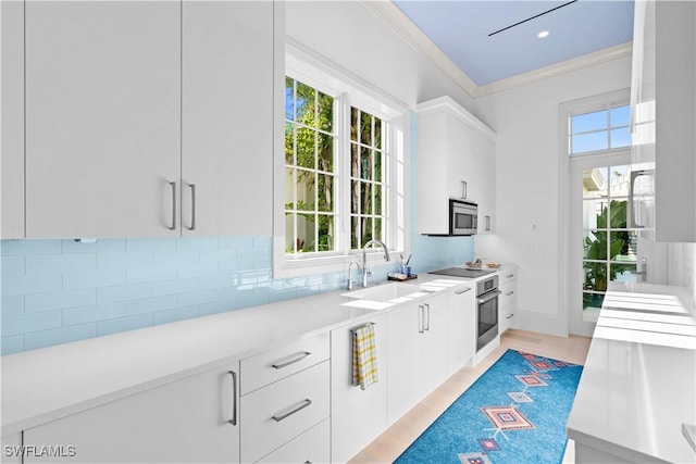 565 Anchor Rode Dr, Naples, FL 34103 - kitchen with crown molding, a wealth of natural light, modern cabinets, appliances with stainless steel finishes, and a sink