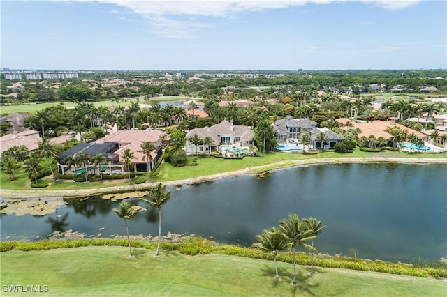 aerial view with a water view