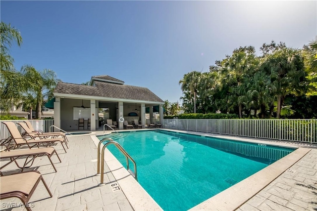 view of swimming pool featuring a patio