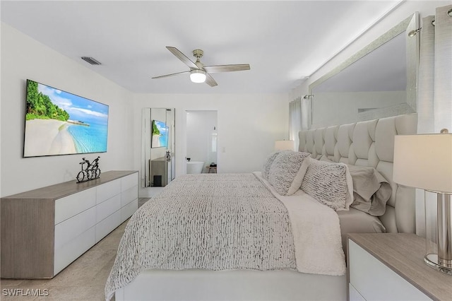 bedroom featuring ceiling fan