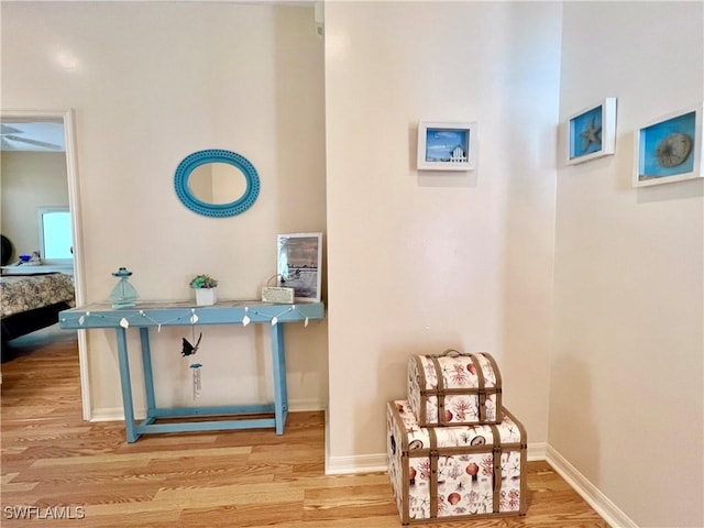 interior space with baseboards and wood finished floors