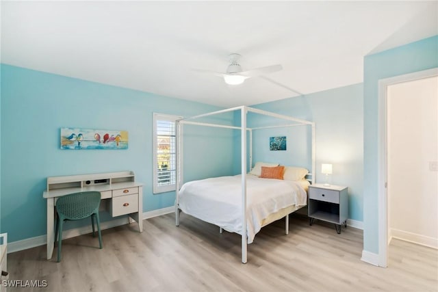 bedroom featuring ceiling fan and light hardwood / wood-style floors