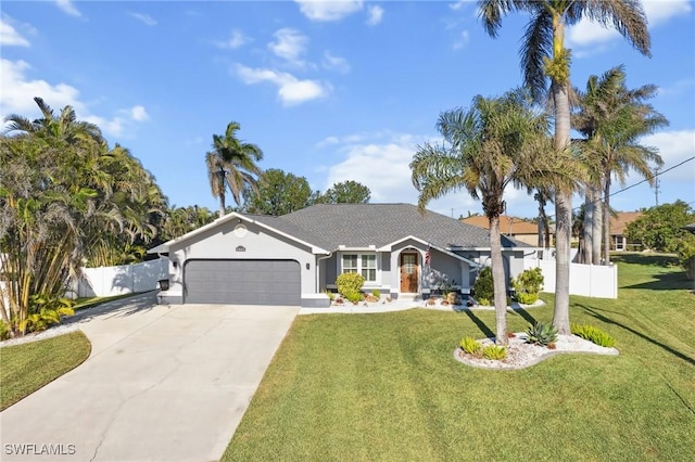 view of front facade featuring a garage and a front yard