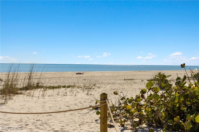 view of water feature with a beach view