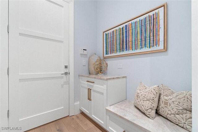 mudroom with light hardwood / wood-style floors