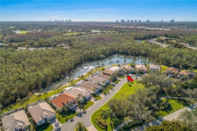 bird's eye view featuring a water view