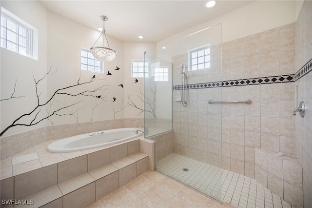 10347 Wood Ibis Ave, Bonita Springs, FL 34135 - bathroom featuring a garden tub, a healthy amount of sunlight, and a tile shower