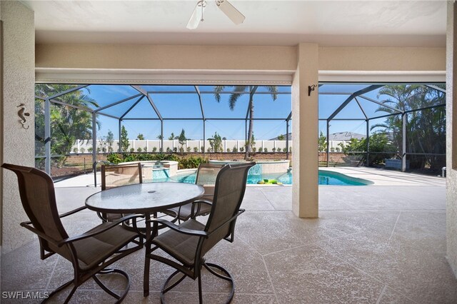 10347 Wood Ibis Ave, Bonita Springs, FL 34135 - view of patio / terrace featuring a lanai, a pool with connected hot tub, and ceiling fan
