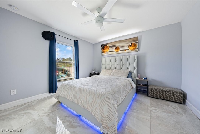 bedroom featuring ceiling fan