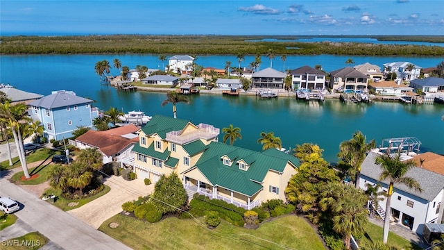 aerial view with a water view