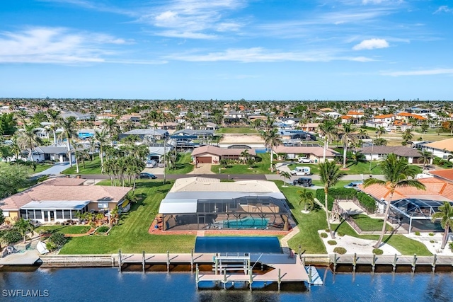 aerial view featuring a water view