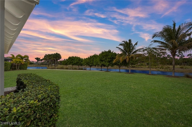 view of yard featuring a water view