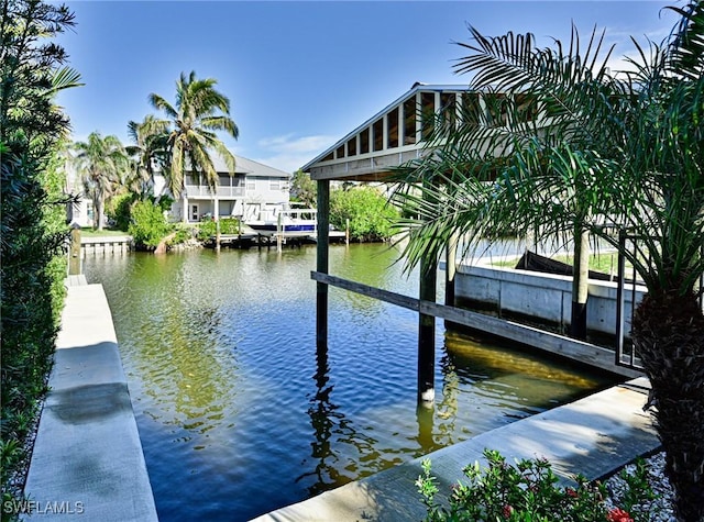 dock area with a water view