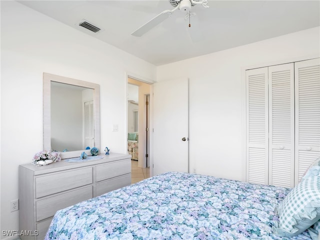 bedroom with a closet and ceiling fan