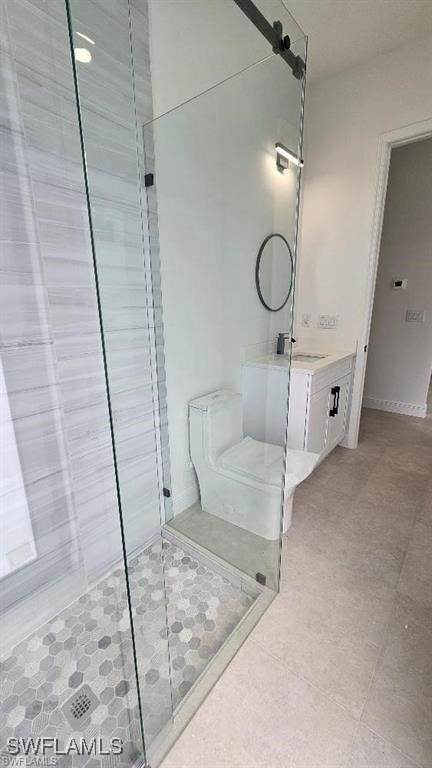 bathroom featuring vanity and walk in shower