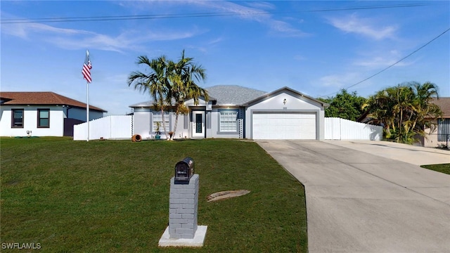 view of front of home with a garage and a front yard