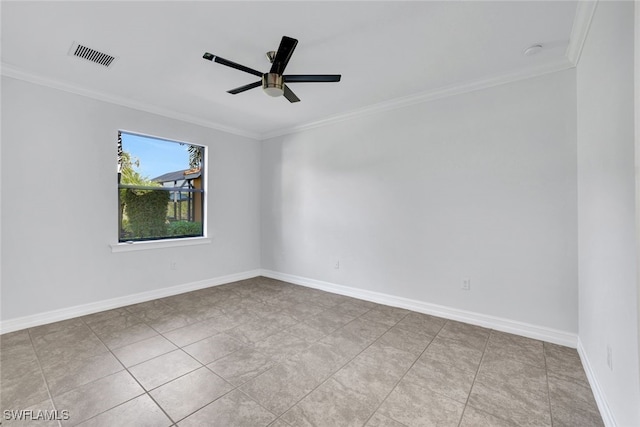 unfurnished room featuring crown molding and ceiling fan
