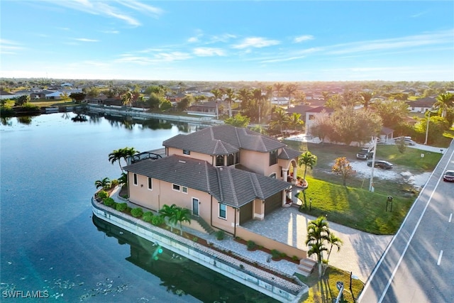 aerial view with a water view