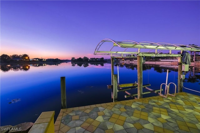 view of dock with a water view