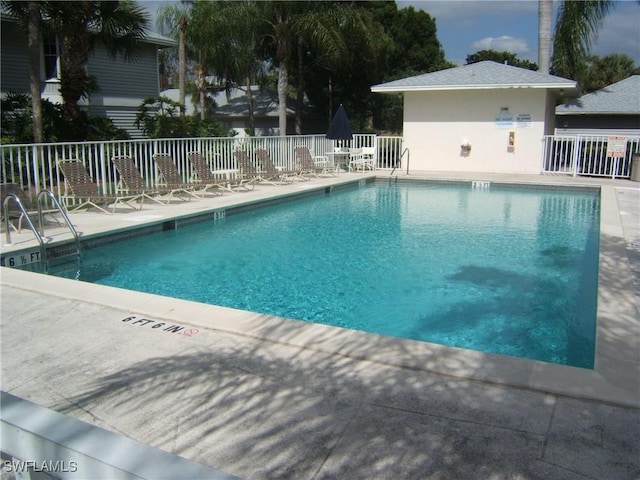 view of swimming pool with a patio