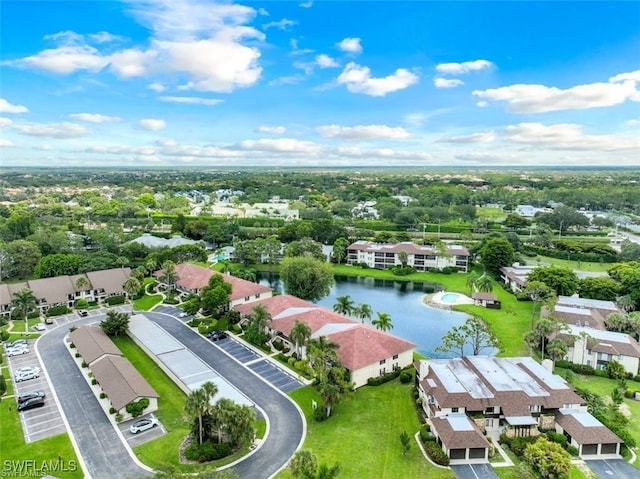 aerial view with a water view