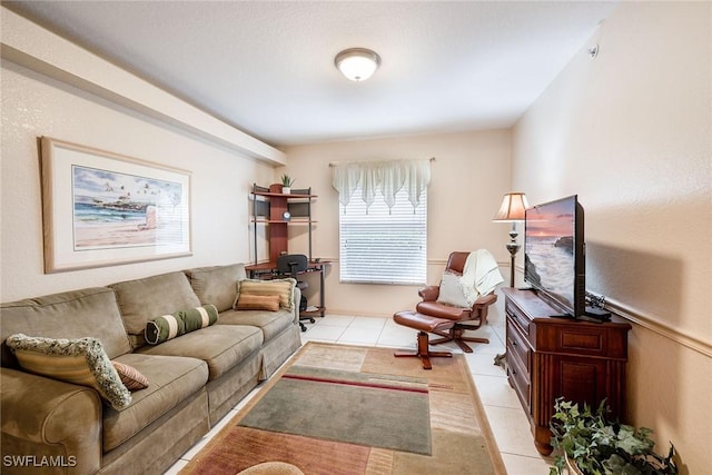 living room with light tile patterned flooring