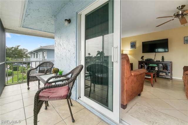 balcony with ceiling fan