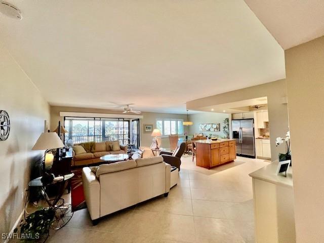 living room featuring light tile patterned flooring