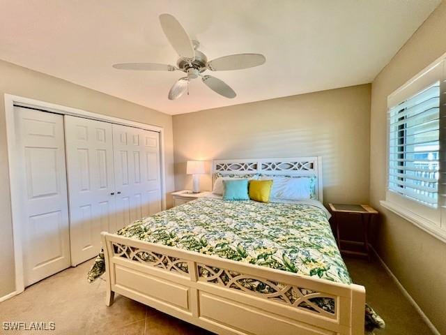 bedroom with a closet and ceiling fan