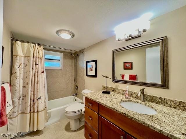 full bathroom featuring vanity, toilet, and shower / bath combo with shower curtain