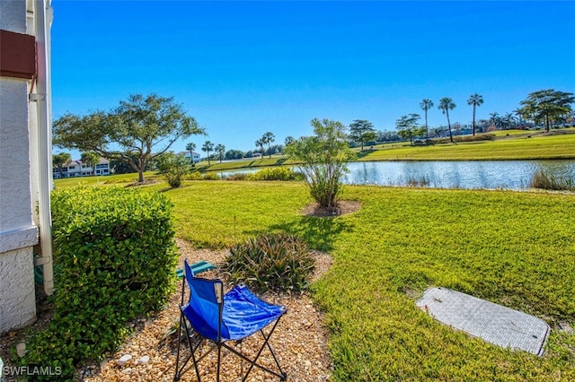 view of yard with a water view