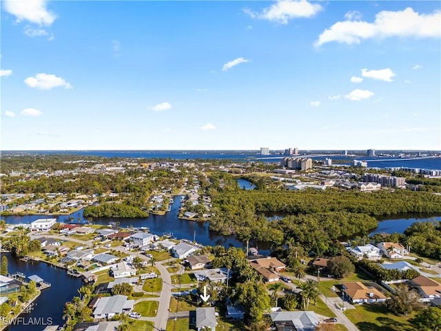 aerial view featuring a water view